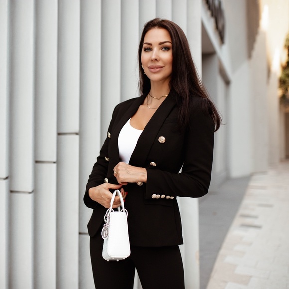 NEW!!! Double Breasted Blazer & Pants Suit Set - Black - Picture 1 of 3
